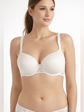 Chantelle White Lace Bra Molded Cups Underwire Full Coverage Feminine